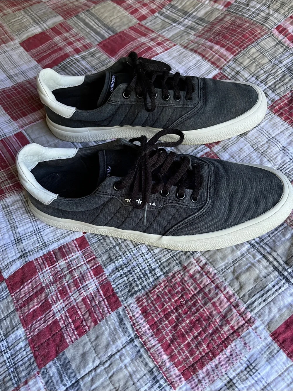 adidas Black Low-Top Canvas Sneakers with White Soles